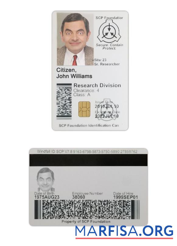 Printable USA SCP ID card real example